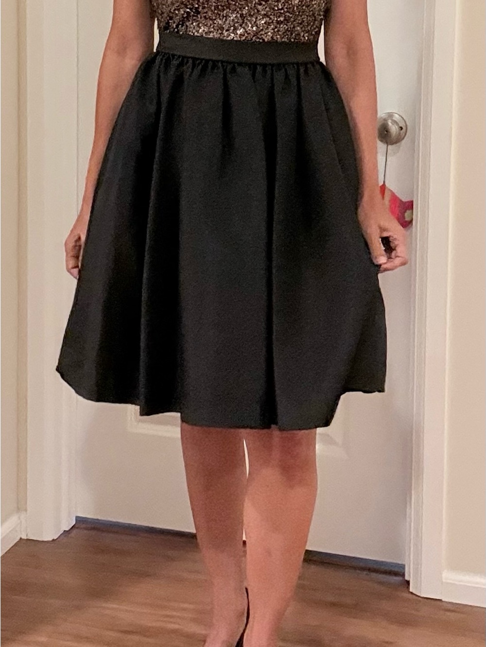 Calvin Klein Black Circle Skirt with Gathered Waist